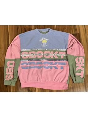 SABO Crewneck Sweatshirt Colorblock Logo Oversized Size XS Blue Pink Tennis Cozy